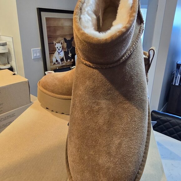 UGG Classic Ultra Mini New Heights Chestnut Suede Boot 1158311 Women's Size 10 - Picture 2 of 10